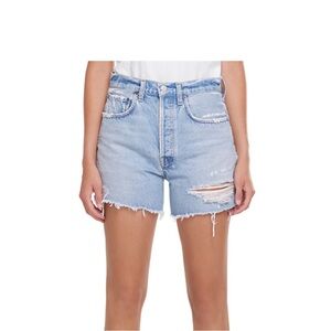 Agolde Riley Light Blue Ripped Jean Shorts